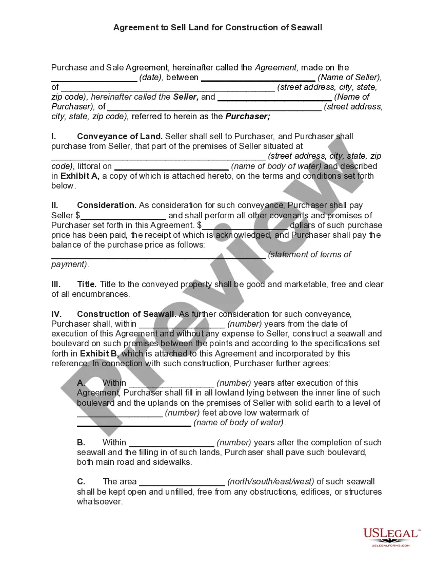 Preview Agreement to Sell Land for Construction of Seawall