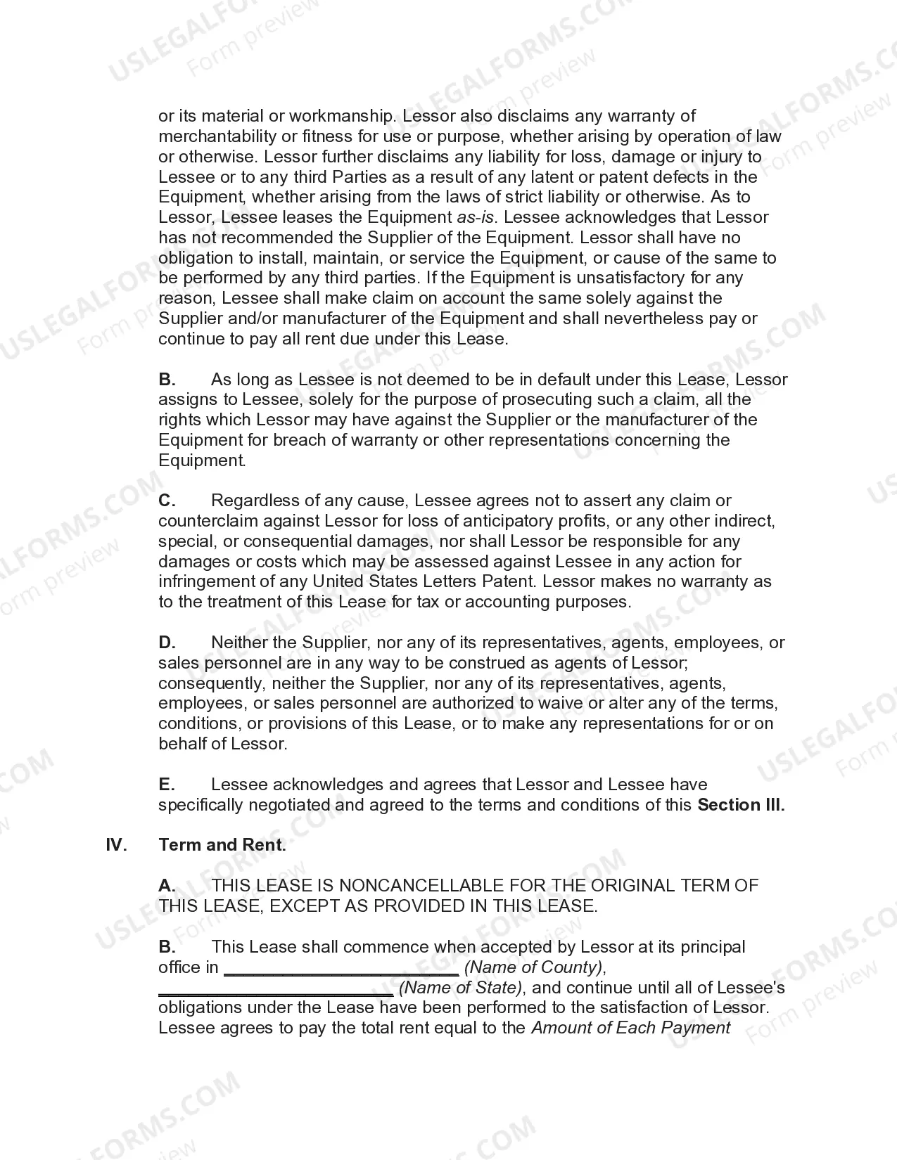 Preview Personal Property Lease - Finance Lease - Equipment