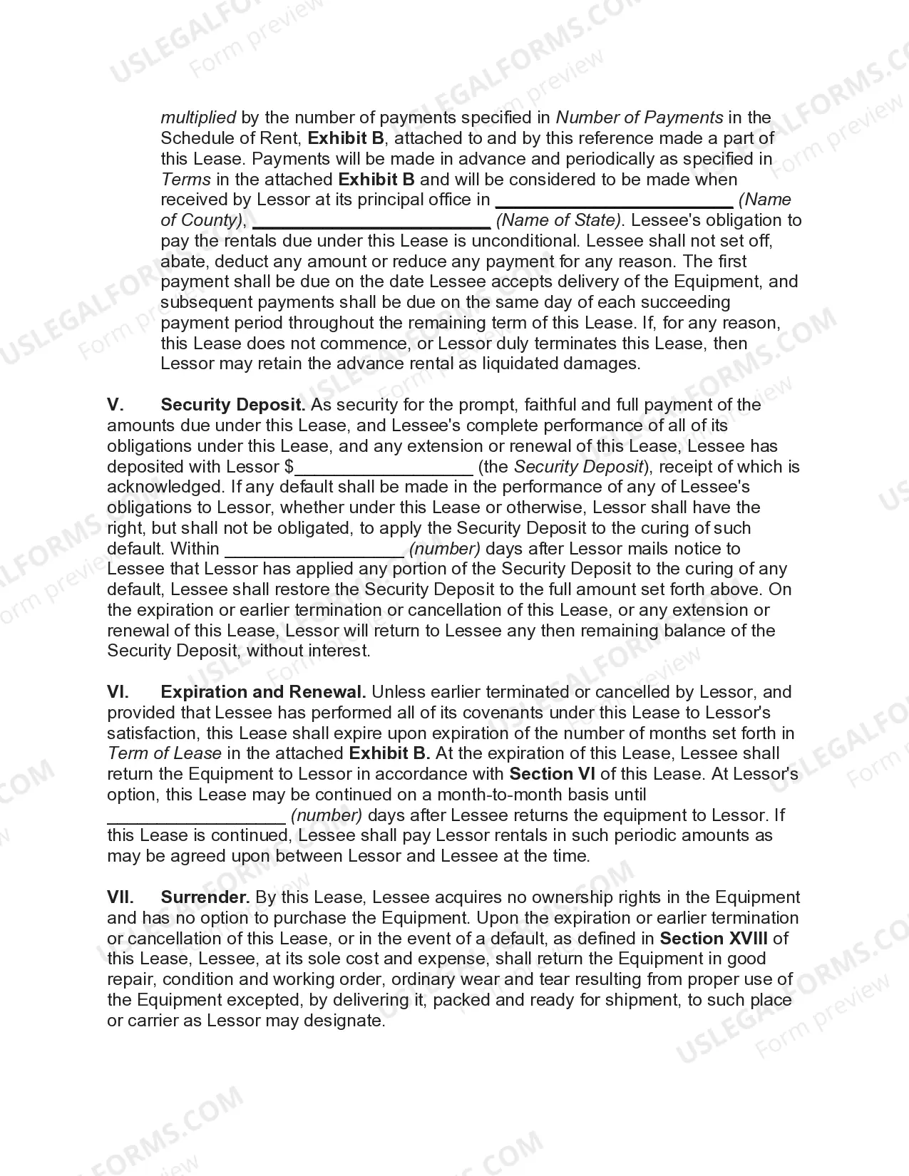 Preview Personal Property Lease - Finance Lease - Equipment