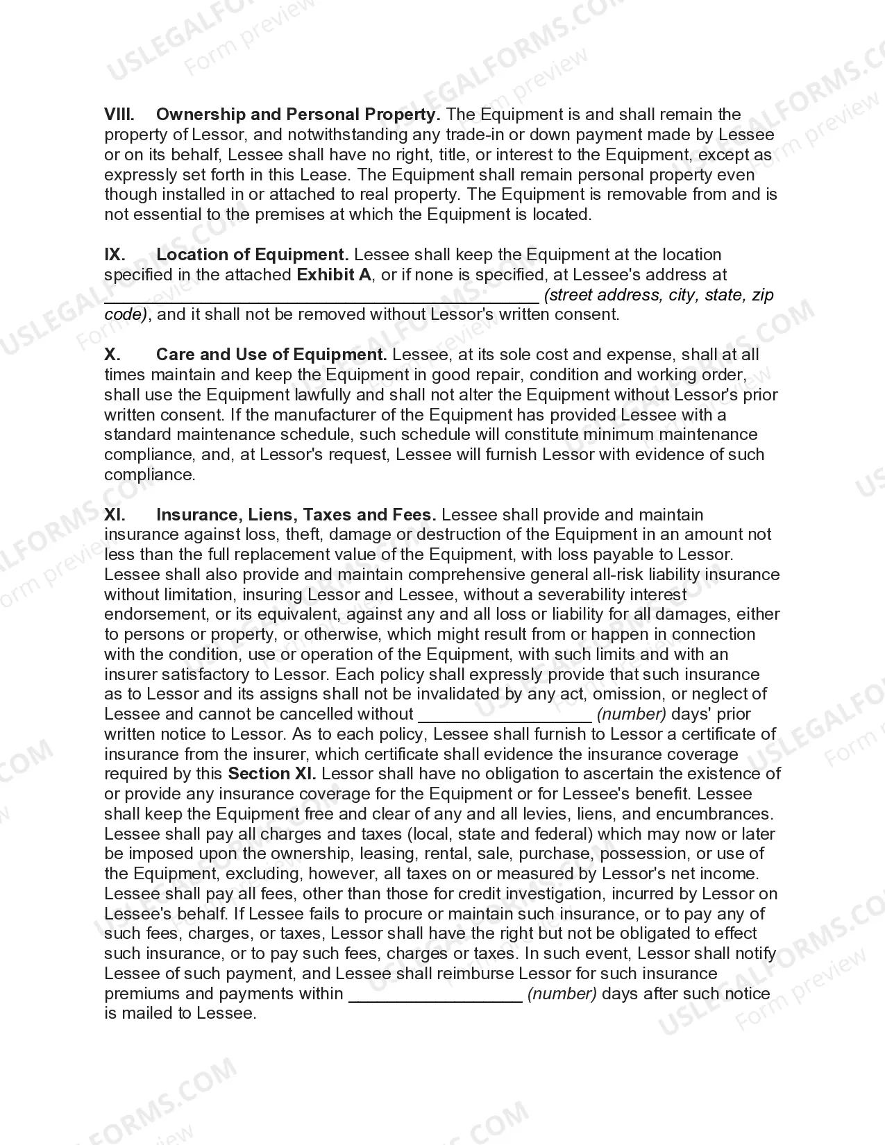 Preview Personal Property Lease - Finance Lease - Equipment