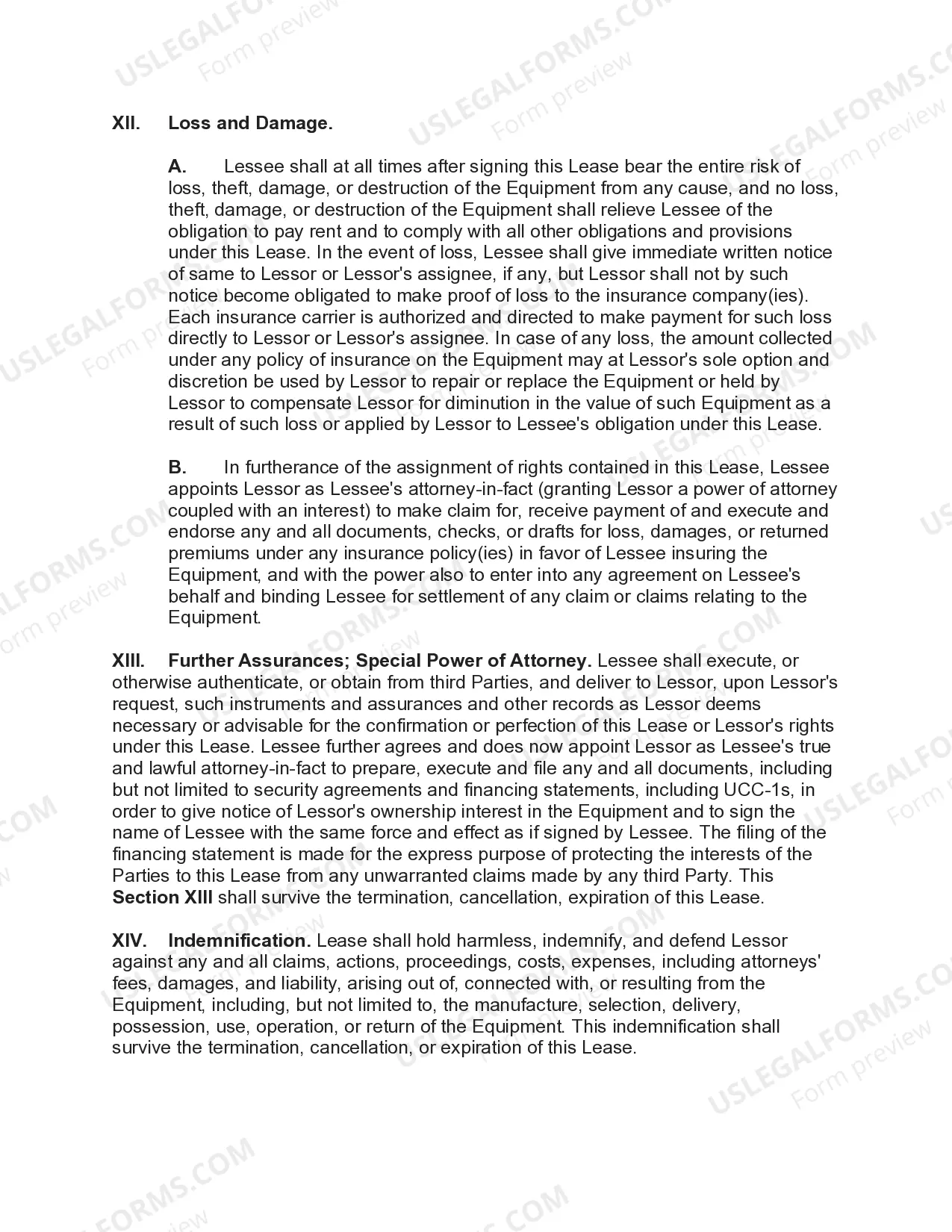 Preview Personal Property Lease - Finance Lease - Equipment