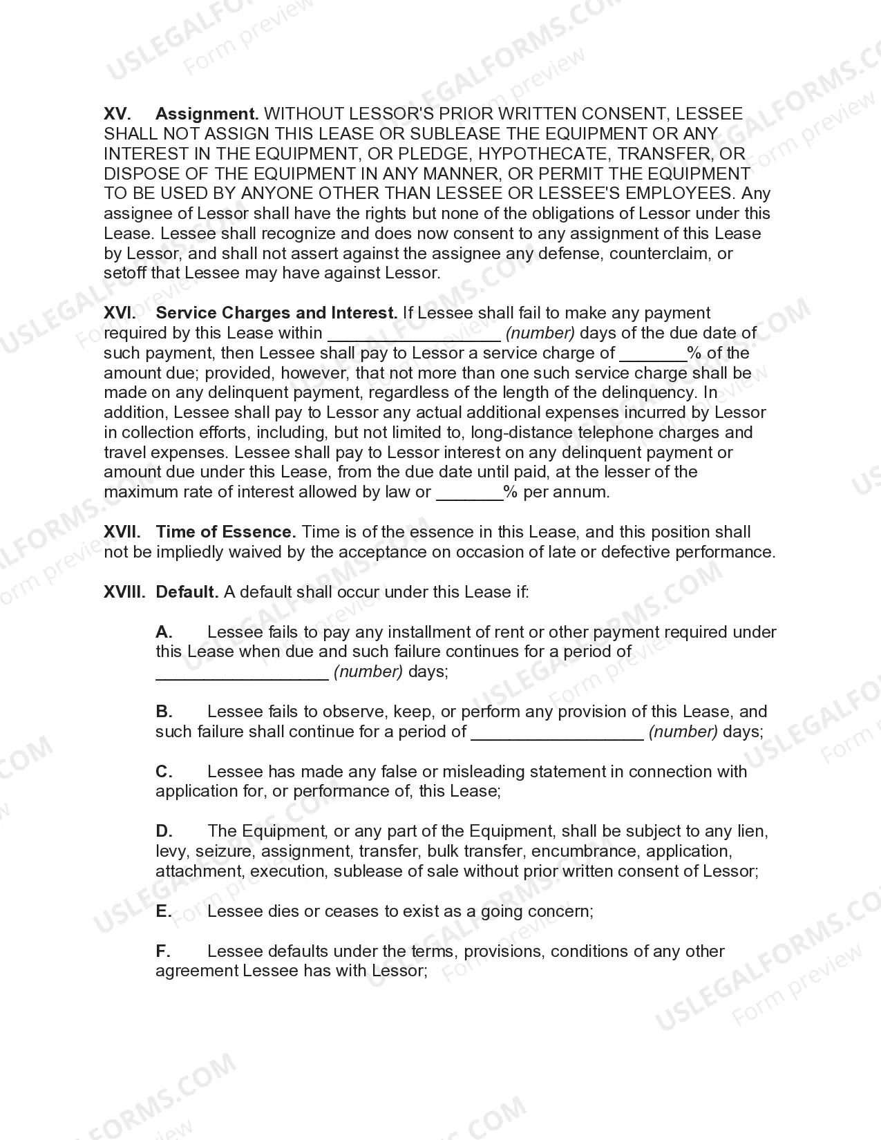 Preview Personal Property Lease - Finance Lease - Equipment
