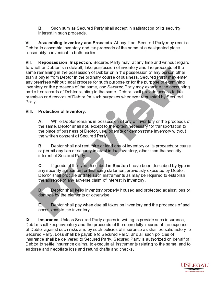 Preview General Form of Security Agreement in Inventory