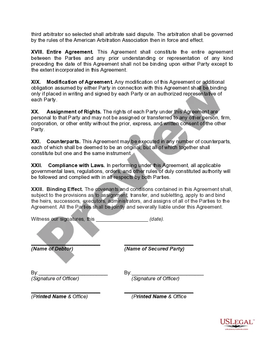 Preview General Form of Security Agreement in Inventory