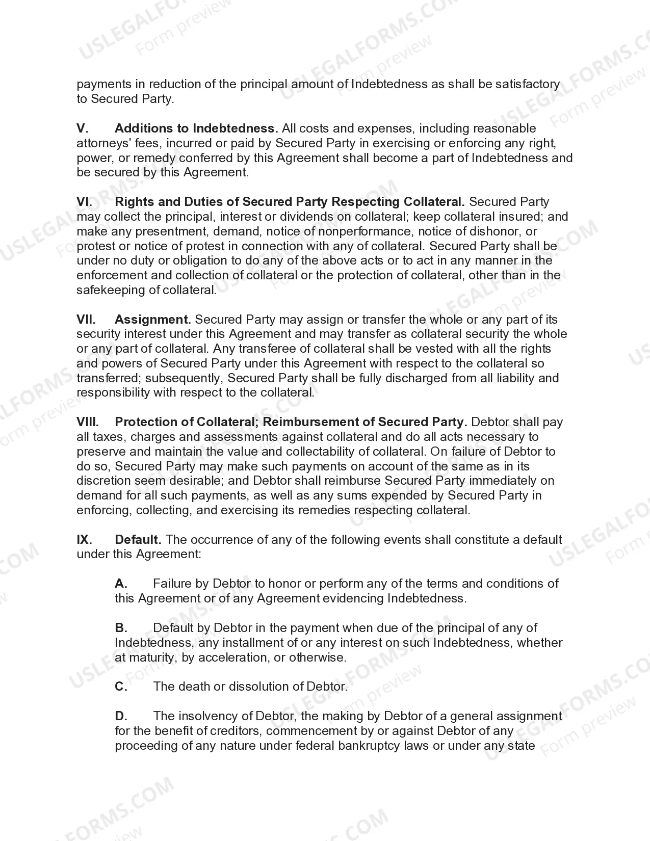 Preview General Form of Security Agreement Covering Instruments and Investment Property