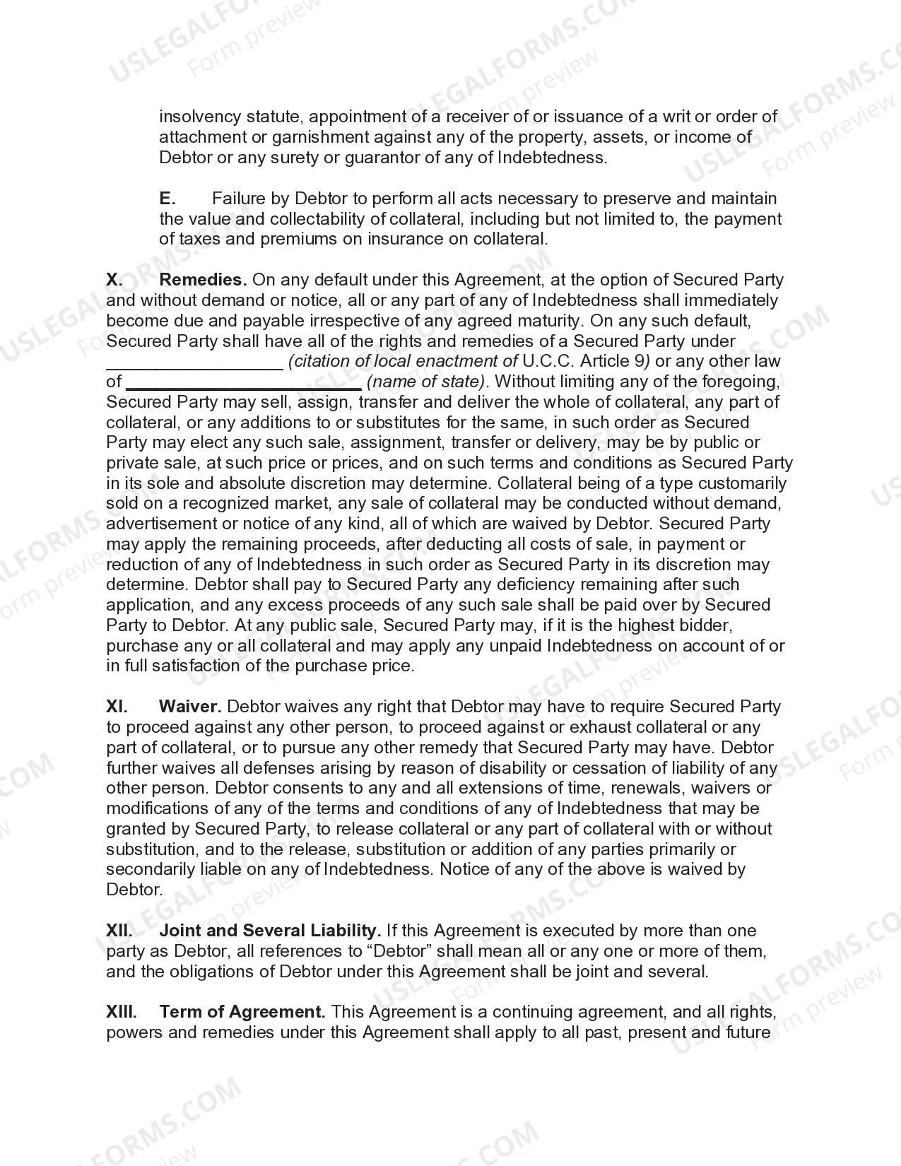 Preview General Form of Security Agreement Covering Instruments and Investment Property