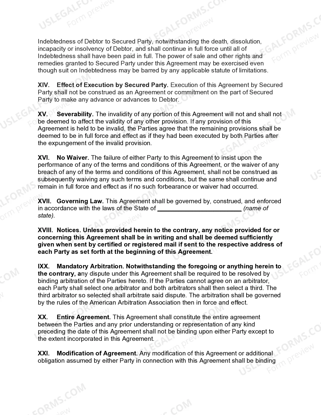 Preview General Form of Security Agreement Covering Instruments and Investment Property