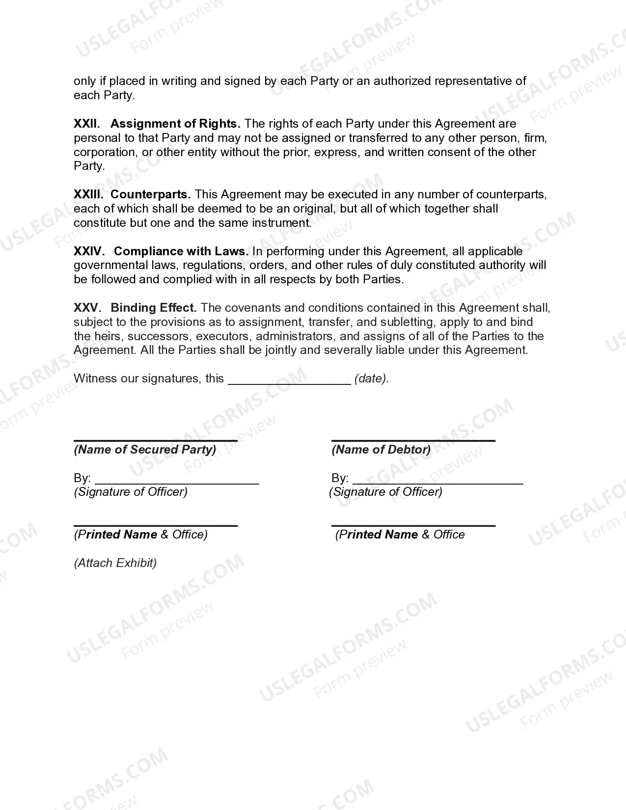 Preview General Form of Security Agreement Covering Instruments and Investment Property