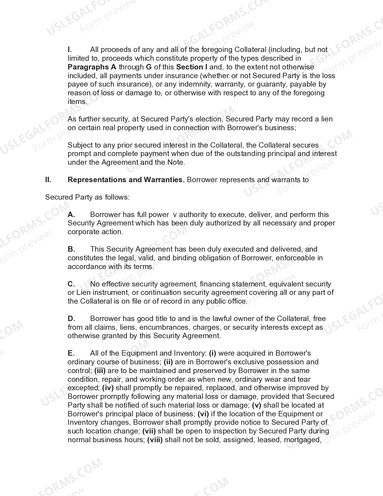 Preview Security Agreement Securing Loan Agreement and Promissory Note