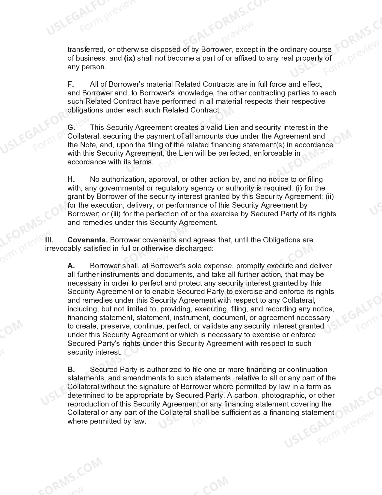 Preview Security Agreement Securing Loan Agreement and Promissory Note