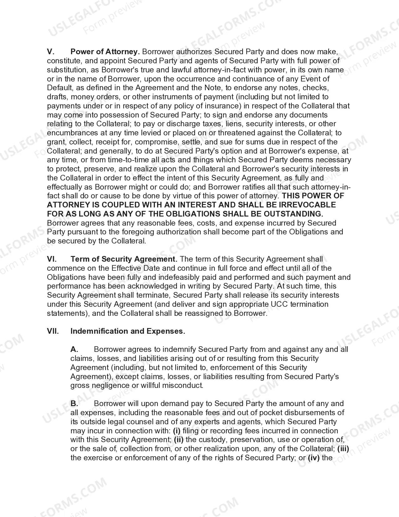 Preview Security Agreement Securing Loan Agreement and Promissory Note