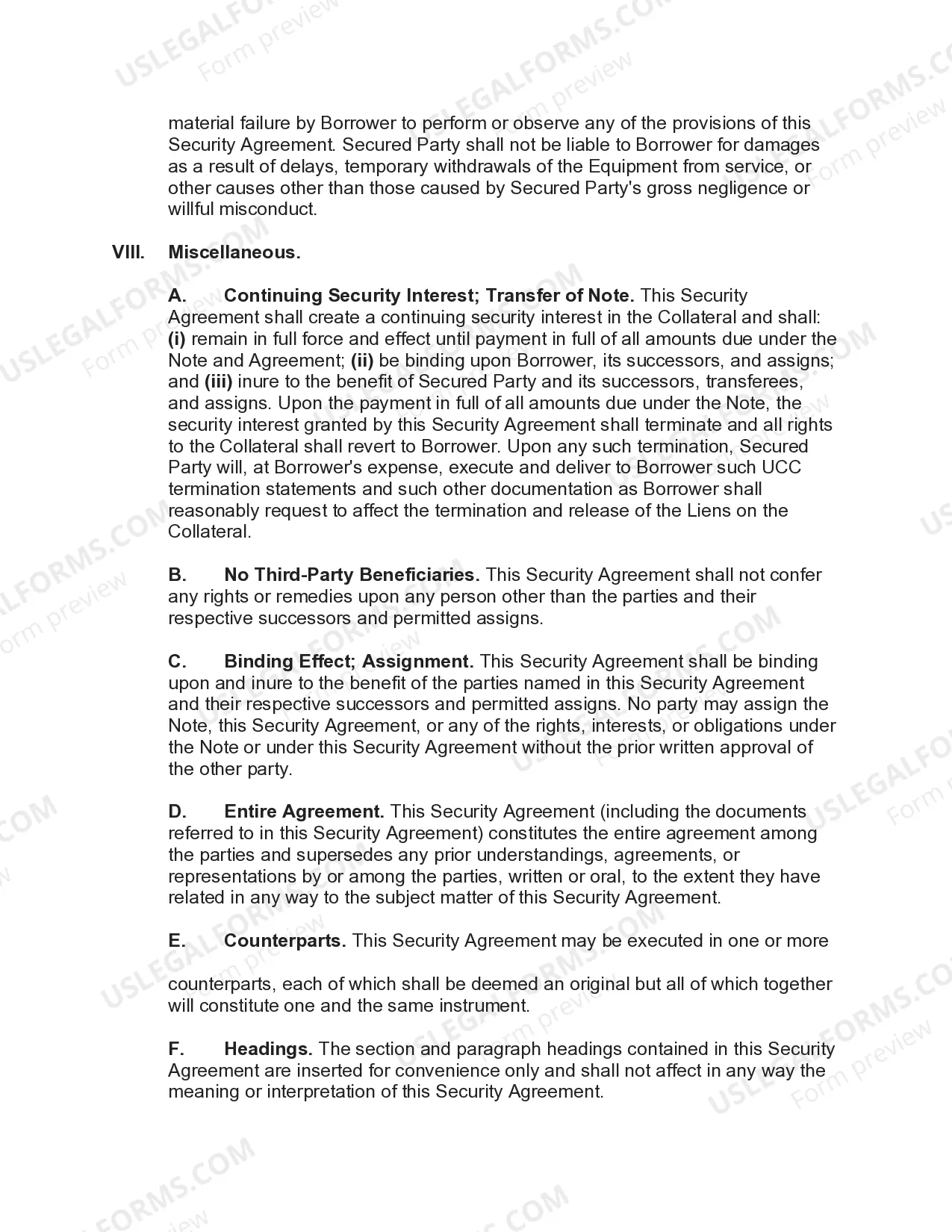 Preview Security Agreement Securing Loan Agreement and Promissory Note