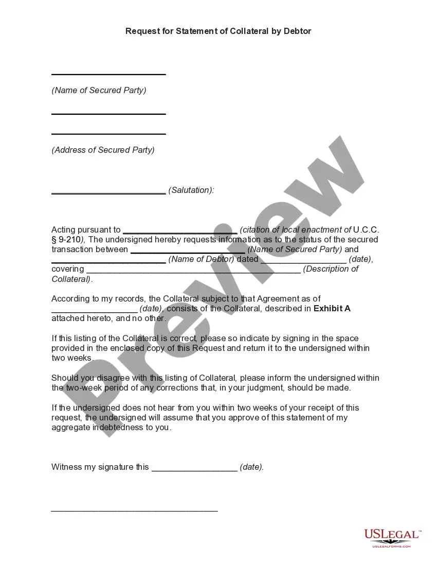 Preview Request for Statement of Collateral by Debtor