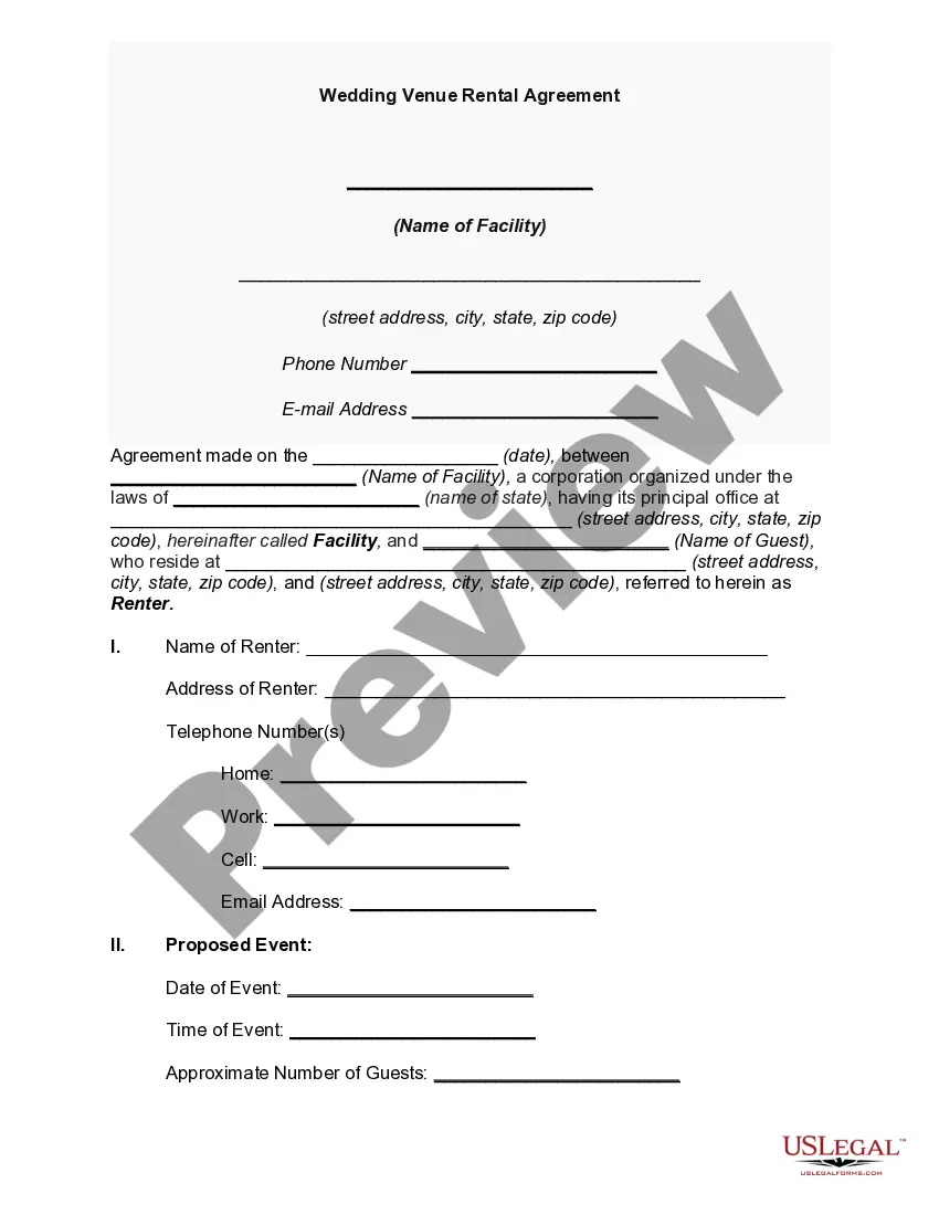 Preview Wedding Venue Rental Agreement