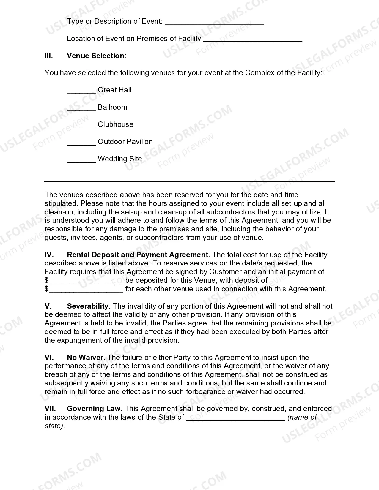 Preview Wedding Venue Rental Agreement