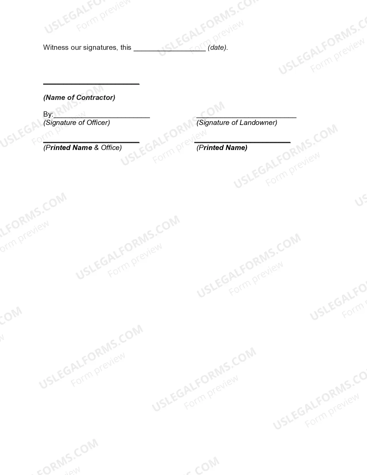 Preview Agreement Allowing Contractor to Remove Improvements