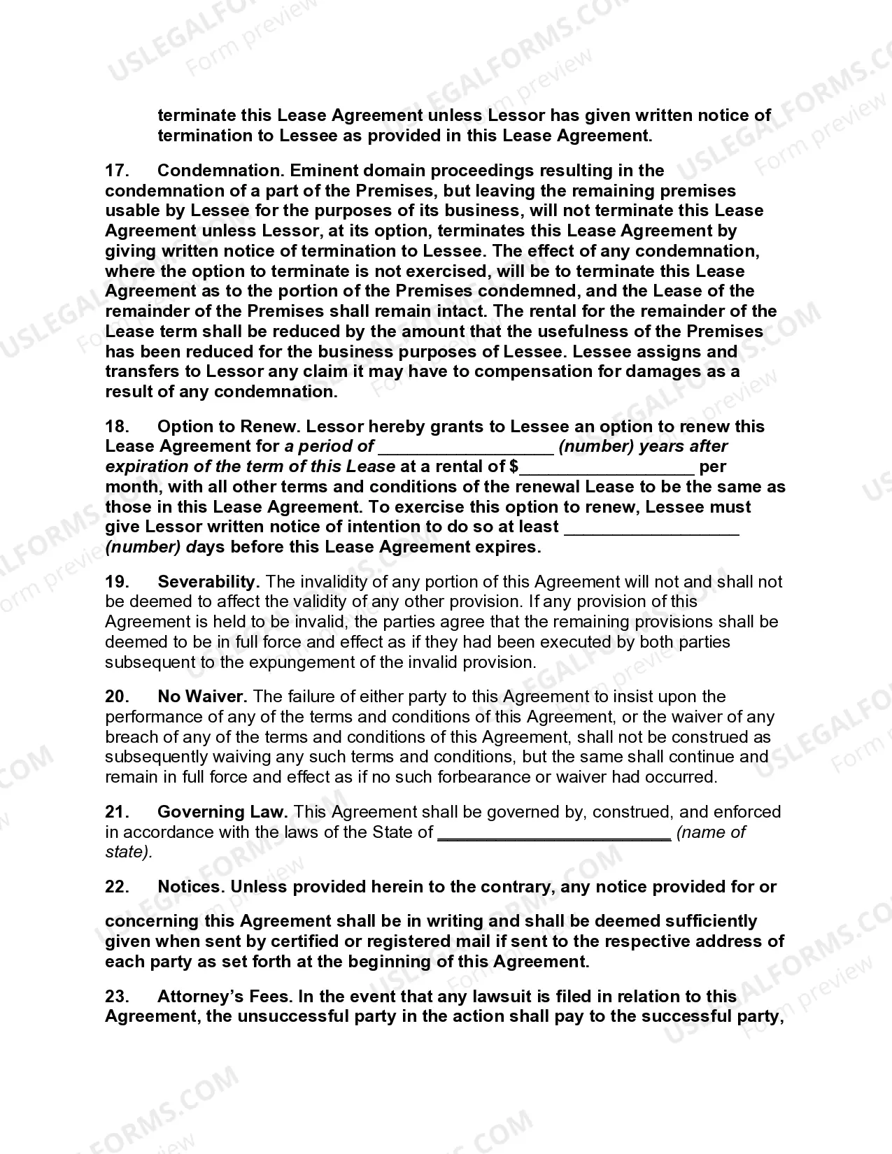 Preview Business Real Property Lease