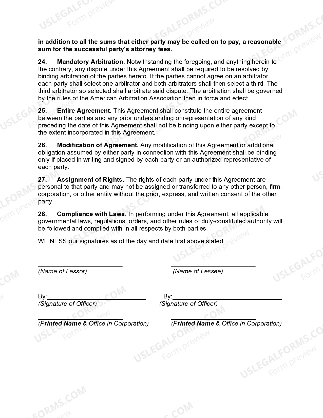 Preview Business Real Property Lease