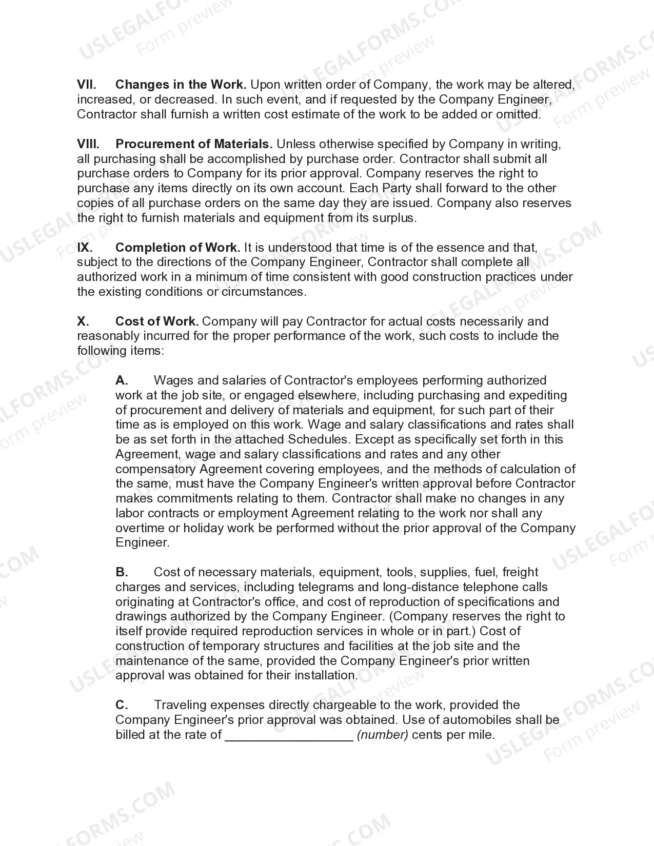 Preview Agreement for Construction of a Building Covering General Conditions with Owner's Engineer to Direct Work and Approve Costs