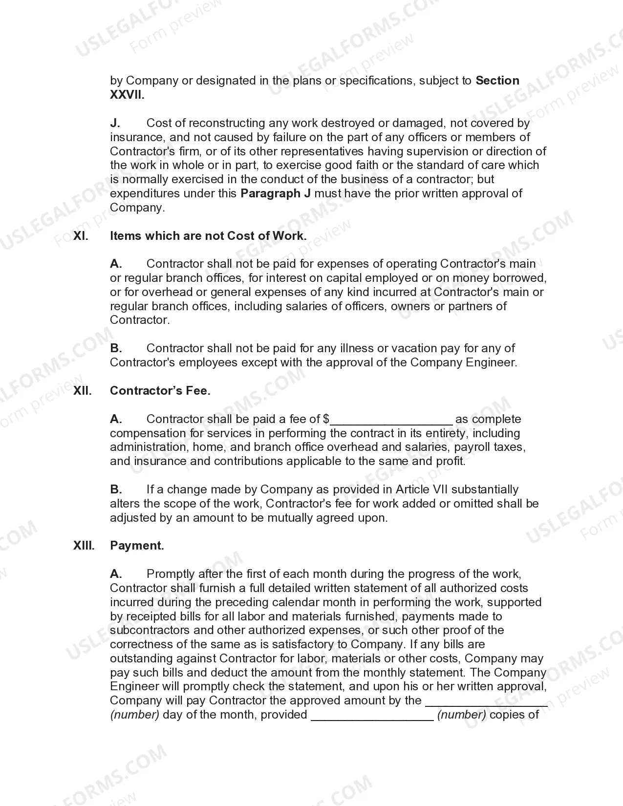 Preview Agreement for Construction of a Building Covering General Conditions with Owner's Engineer to Direct Work and Approve Costs