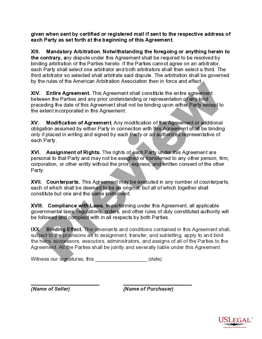 Preview Agreement for the Sale of Unimproved Property with Time Purchase Terms