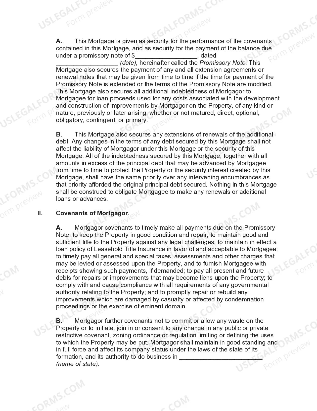 Preview Mortgage of Leasehold Interest - Securing Promissory Note and Future Advances