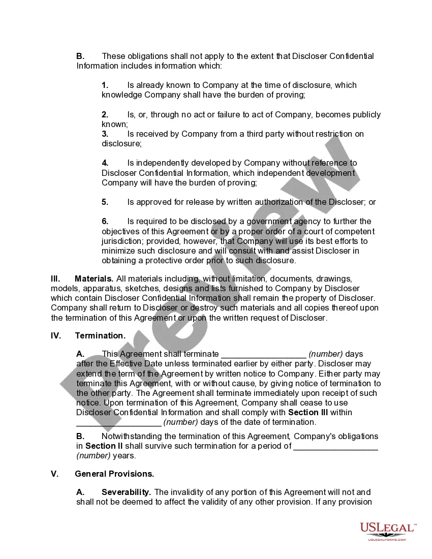 Preview Agreement Regarding the Receipt of Confidential Information