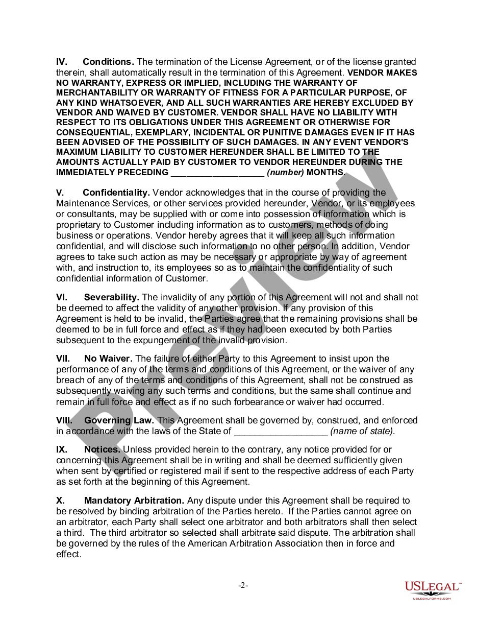 page 1 Software Maintenance Agreement (Alternate) preview