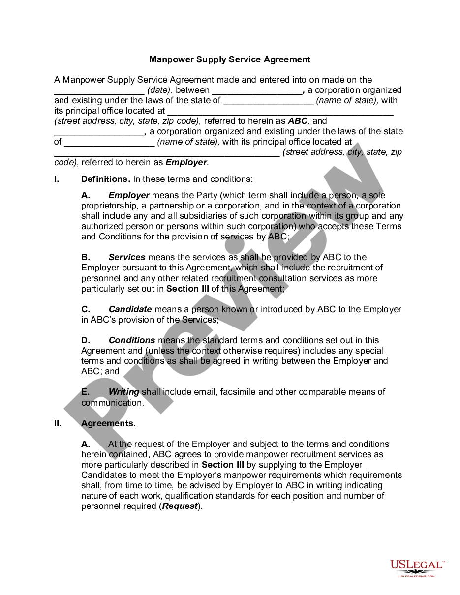 page 0 Manpower Supply Service Agreement preview