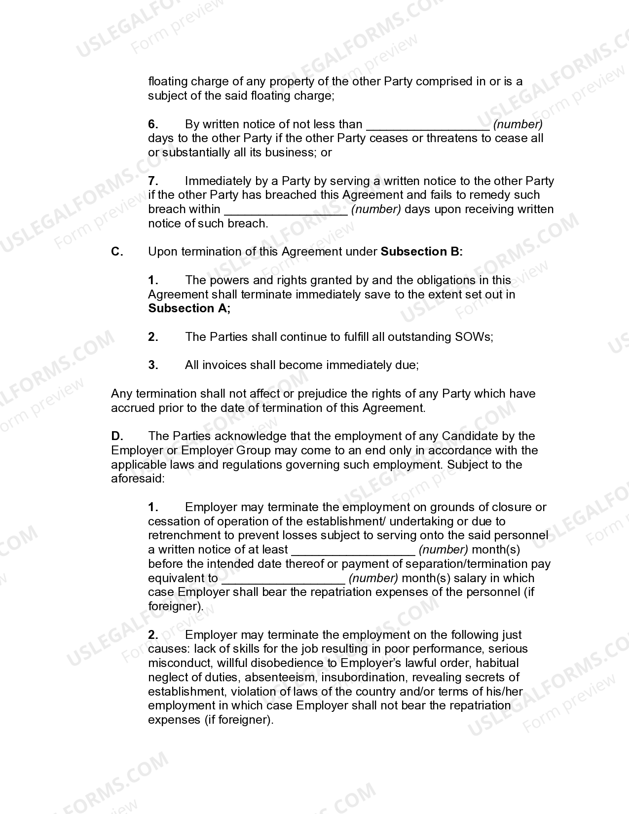 Manpower Supply Service Agreement US Legal Forms