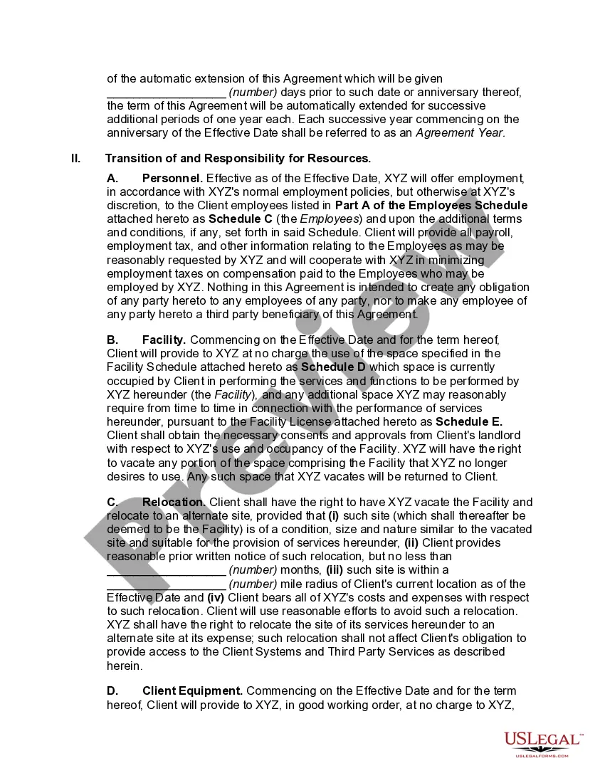 Preview Comprehensive Outsourcing Agreement