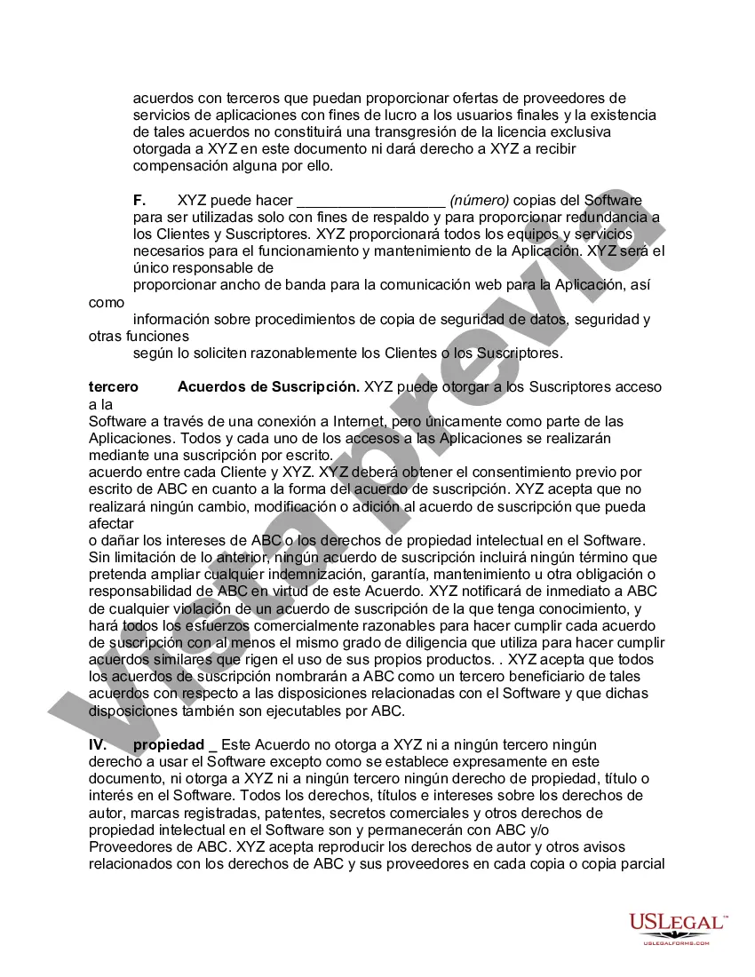 Preview Acuerdo de licencia de software del proveedor de servicios de aplicaciones