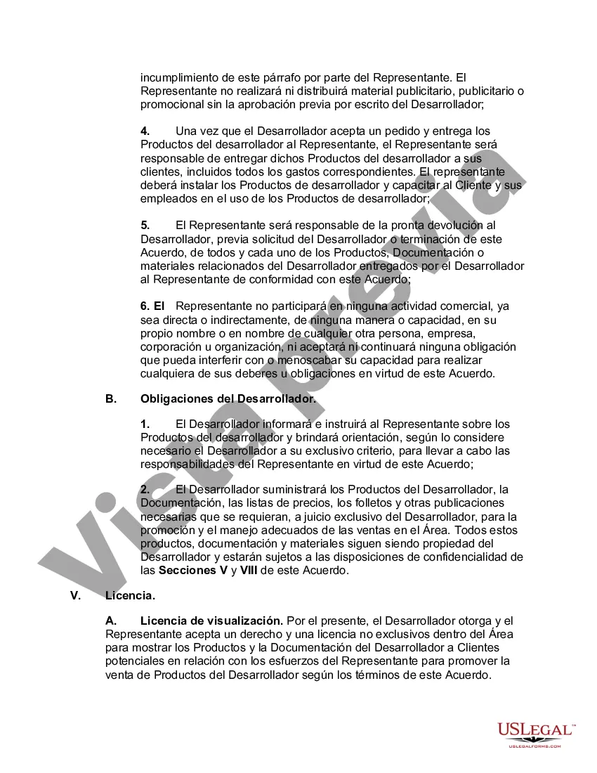 Preview Acuerdo de Representante de Ventas para Desarrollador de Software