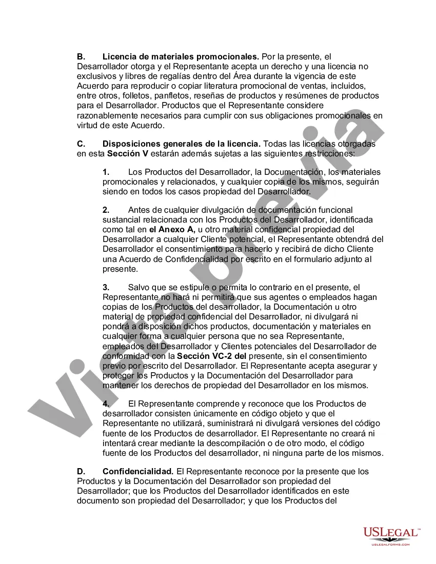 Preview Acuerdo de Representante de Ventas para Desarrollador de Software