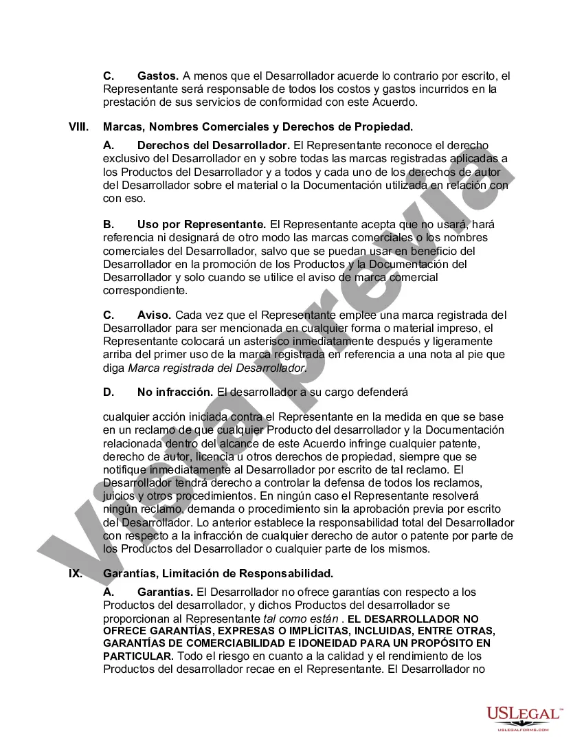 Preview Acuerdo de Representante de Ventas para Desarrollador de Software