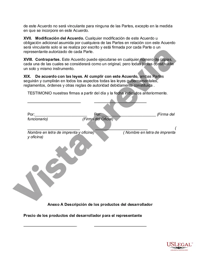 Preview Acuerdo de Representante de Ventas para Desarrollador de Software