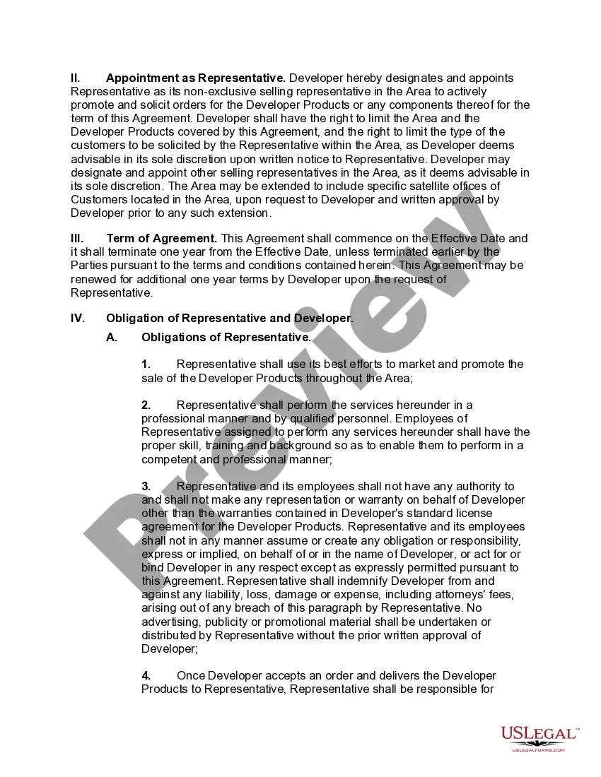 Get Sales Representative Agreement for Software Developer Preview Sales Representative Agreement for Software Developer