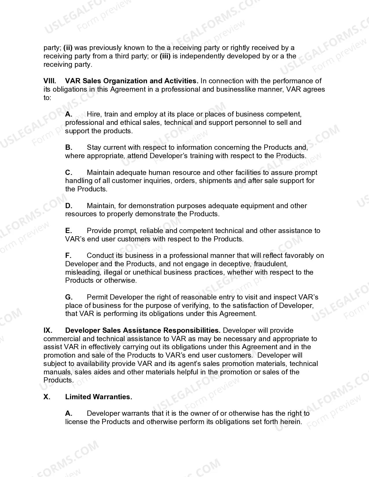 Preview Value Added Reseller Agreement