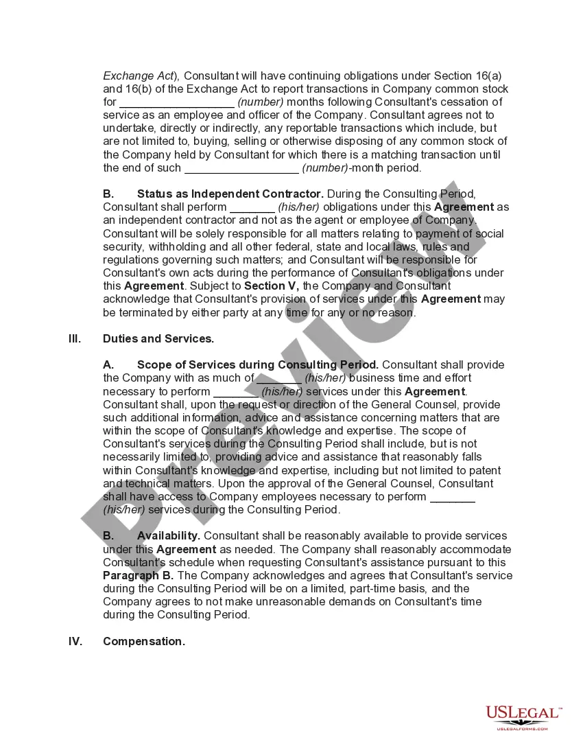 Preview Consulting Agreement with Retiring Chief Technical officer with Unique Technical Knowledge of Technology and Intellectual Property of Corporation