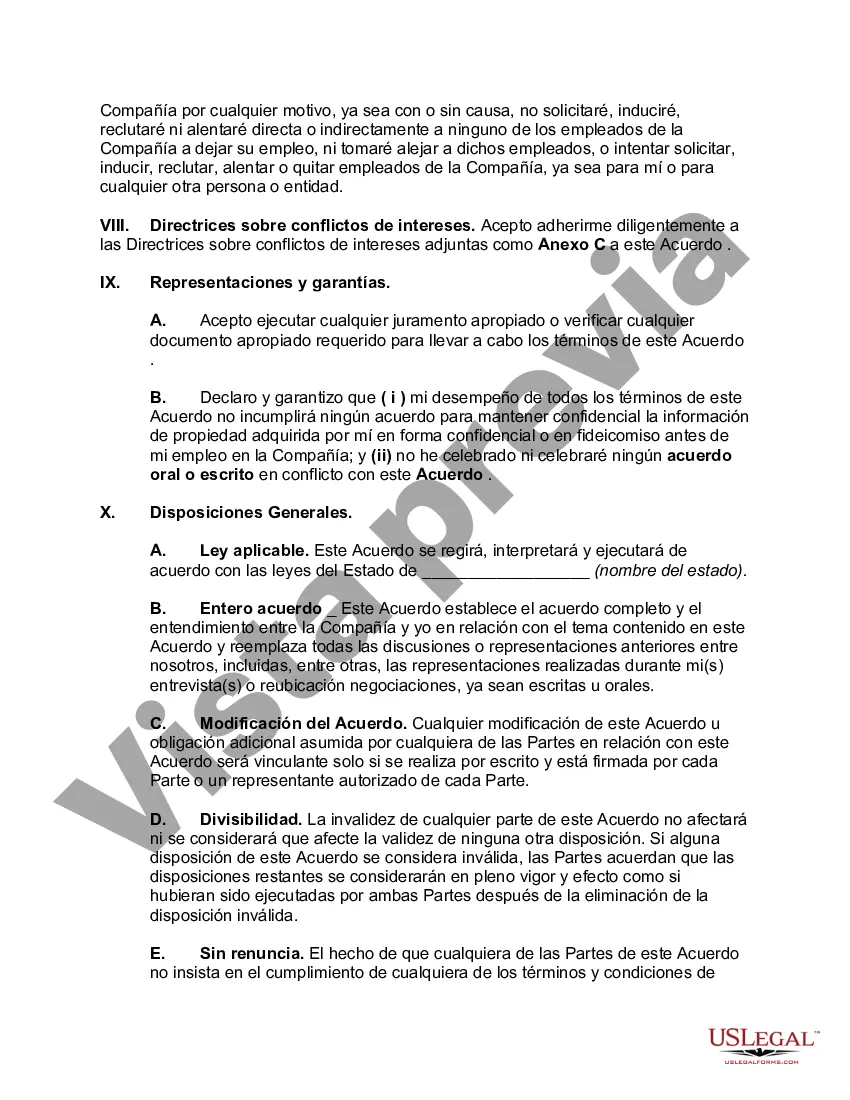 Preview Acuerdo entre el Empleador y el Empleado en cuanto a Invenciones con Cesión de Invenciones por parte del Empleado con Disposiciones sobre Empleo a Voluntad e Información Confidencial