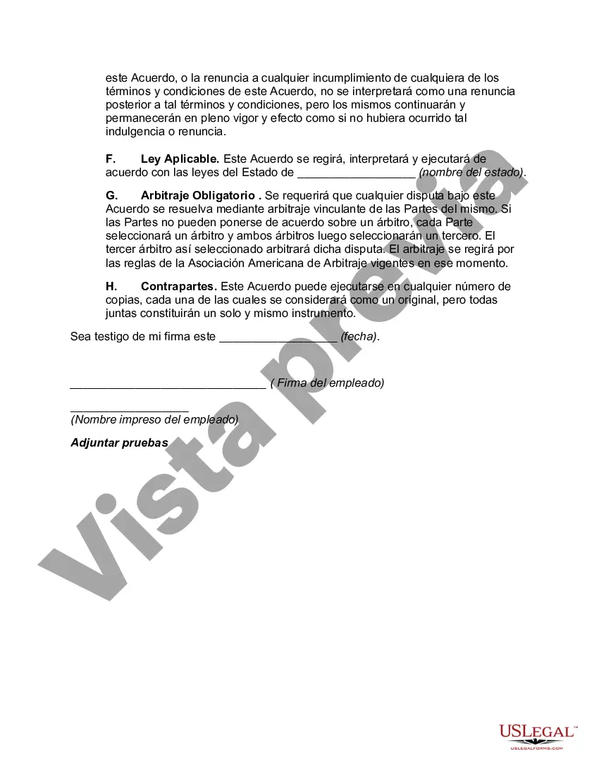 Preview Acuerdo entre el Empleador y el Empleado en cuanto a Invenciones con Cesión de Invenciones por parte del Empleado con Disposiciones sobre Empleo a Voluntad e Información Confidencial