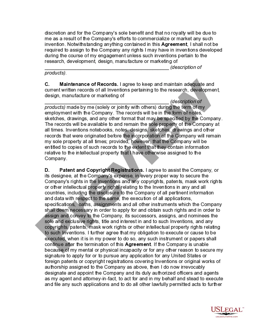 Get Agreement between Employer and Employee as to Inventions with Employee's Assignment of Inventions with Provisions Regarding At-Will Employment and Confidential Information Preview Agreement between Employer and Employee as to Inventions with Employee's Assignment of Inventions with Provisions Regarding At-Will Employment and Confidential Information