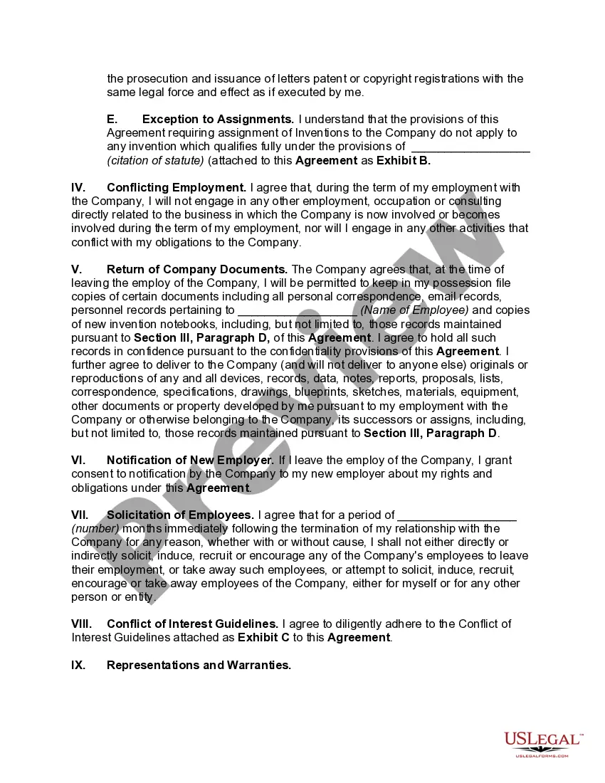 Get Agreement between Employer and Employee as to Inventions with Employee's Assignment of Inventions with Provisions Regarding At-Will Employment and Confidential Information Preview Agreement between Employer and Employee as to Inventions with Employee's Assignment of Inventions with Provisions Regarding At-Will Employment and Confidential Information