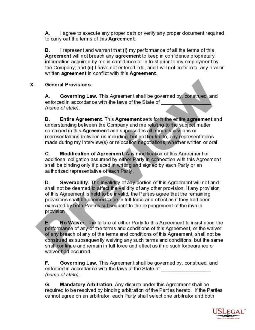 Get Agreement between Employer and Employee as to Inventions with Employee's Assignment of Inventions with Provisions Regarding At-Will Employment and Confidential Information Preview Agreement between Employer and Employee as to Inventions with Employee's Assignment of Inventions with Provisions Regarding At-Will Employment and Confidential Information