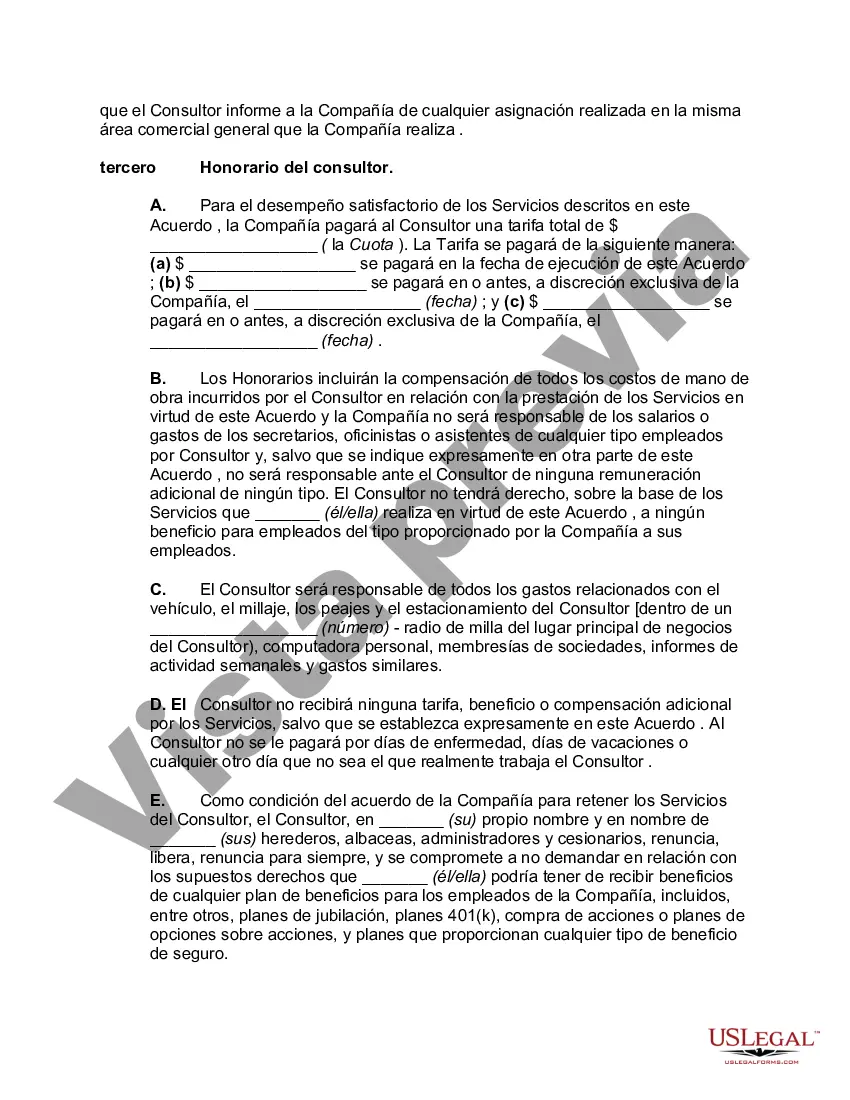 Preview Acuerdo de Consultoría con Contratista Independiente-- Compañía con Derecho al Producto del Trabajo, Desarrollos, Mejoras e Invenciones del Consultor