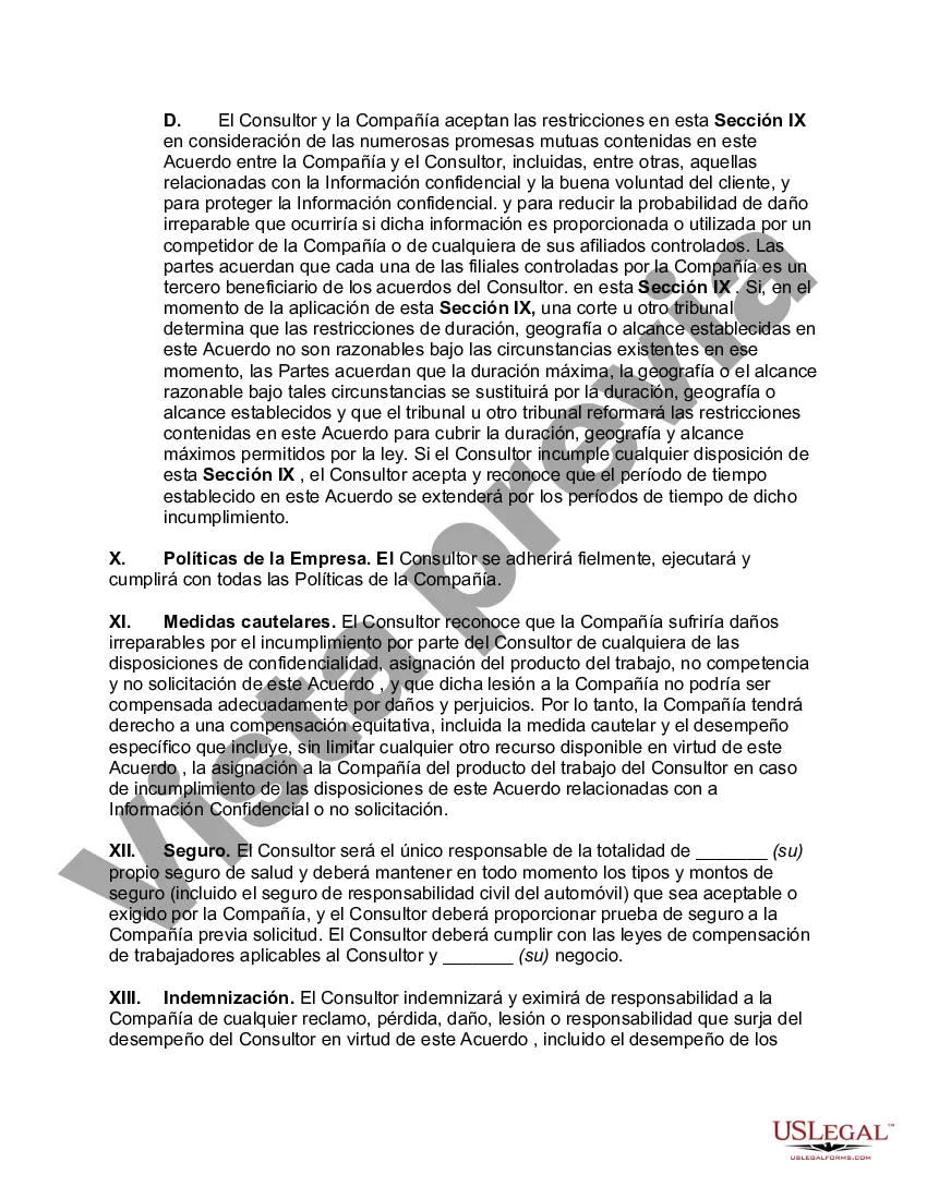 Preview Acuerdo de Consultoría con Contratista Independiente-- Compañía con Derecho al Producto del Trabajo, Desarrollos, Mejoras e Invenciones del Consultor