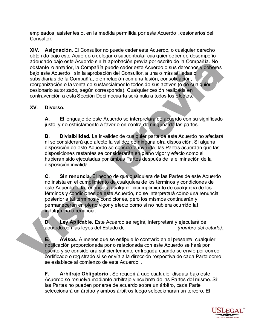 Preview Acuerdo de Consultoría con Contratista Independiente-- Compañía con Derecho al Producto del Trabajo, Desarrollos, Mejoras e Invenciones del Consultor