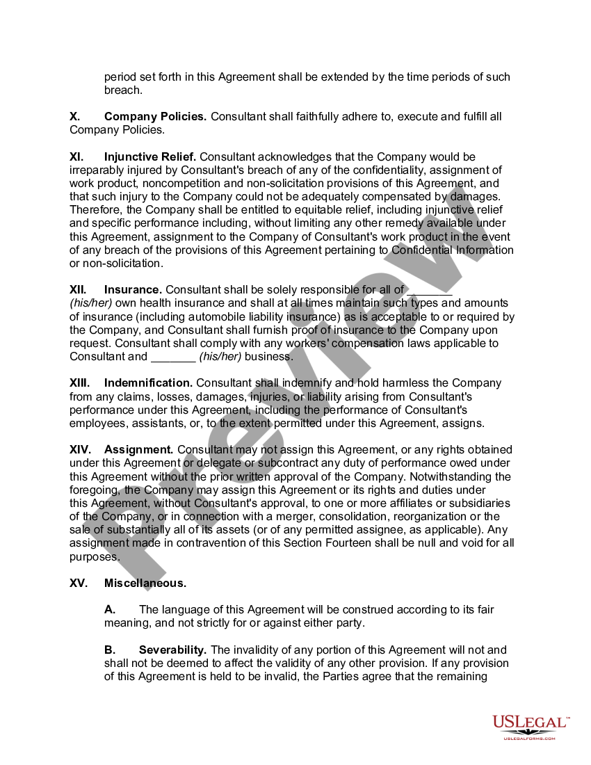 Oregon Consulting Agreement with Independent Contractor-- Company ...