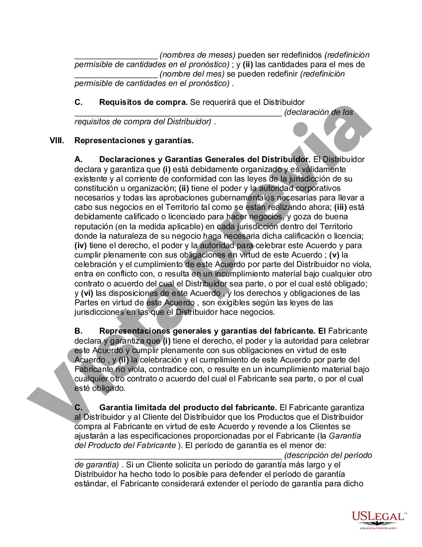 Preview Acuerdo de distribución internacional no exclusiva entre el fabricante estadounidense y el distribuidor extranjero