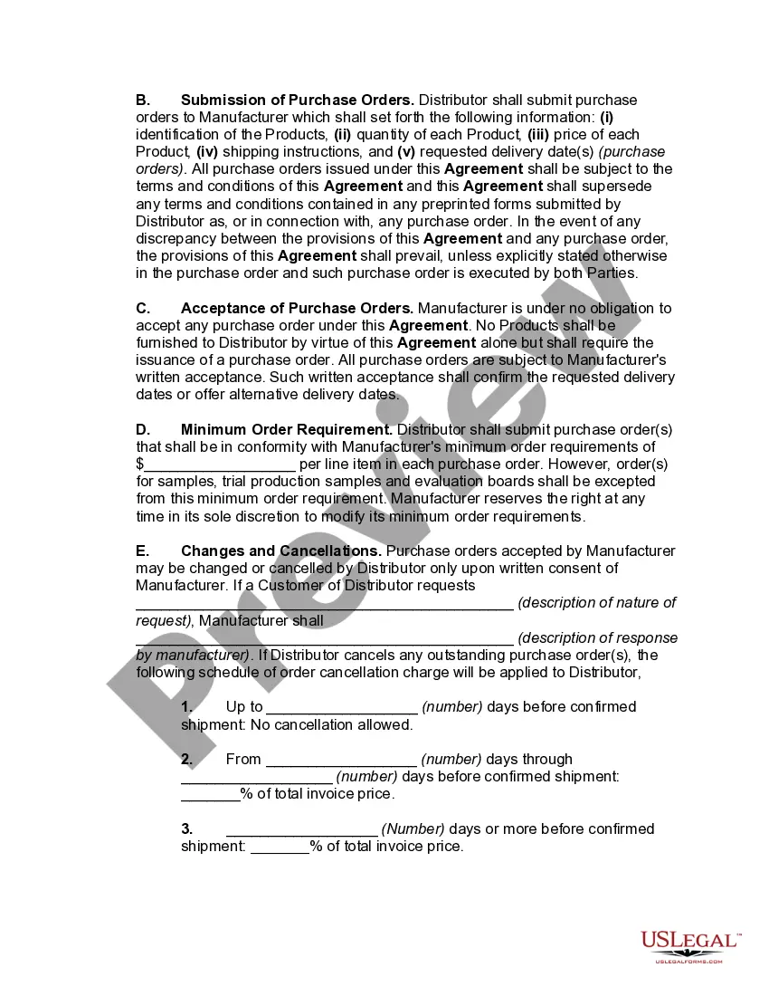 Preview International Nonexclusive Distributorship Agreement between United States Manufacturer and Foreign Distributor